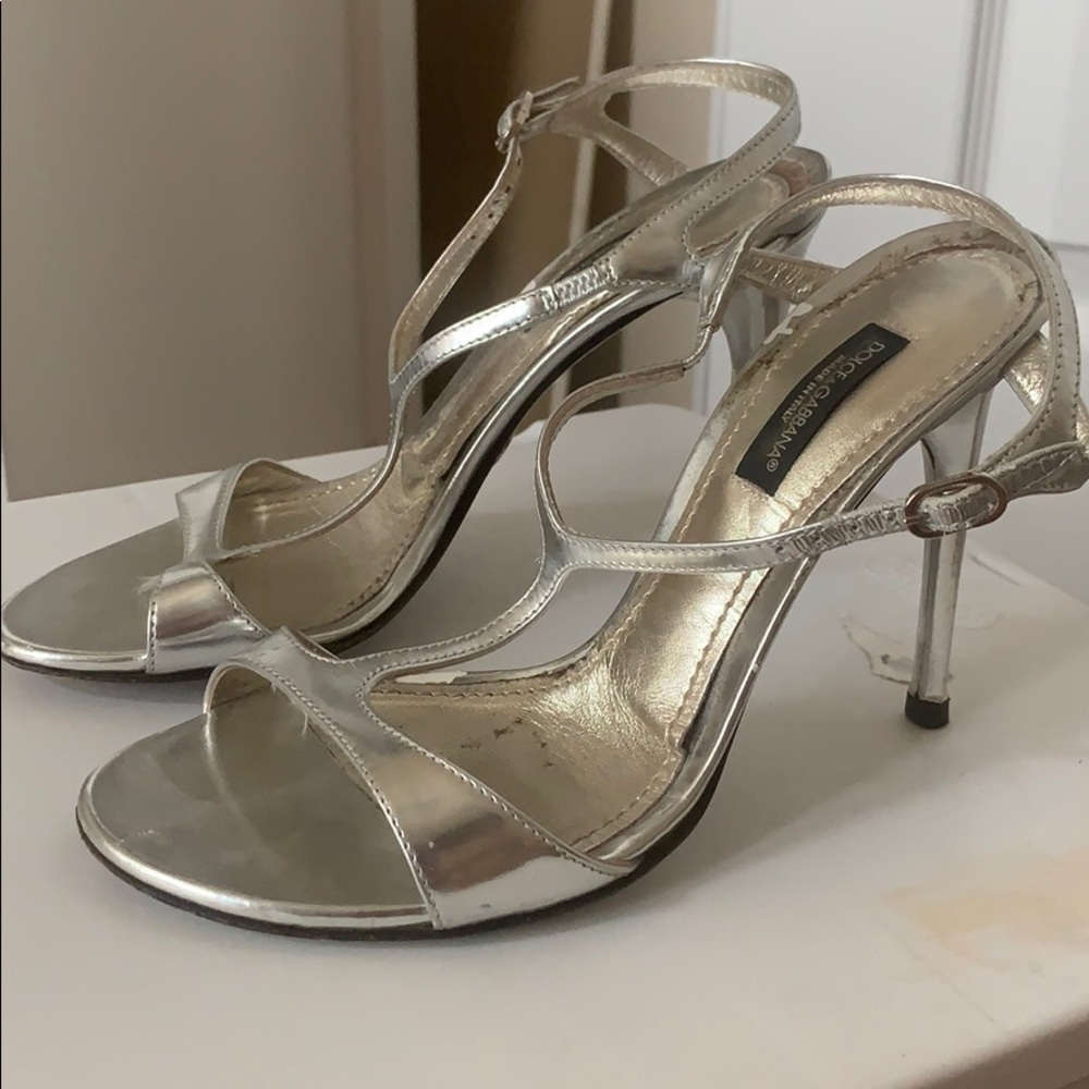 DOLCE & GABBANA SILVER STRAPPY HEELS SIZE 6